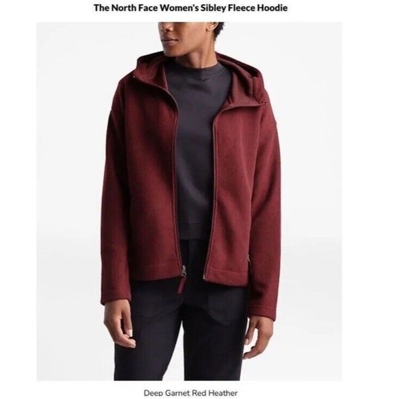The North Face Woman’s Burgundy Fleece Textured Pockets Zip Hoodie Sweater NWT - Picture 9 of 9
